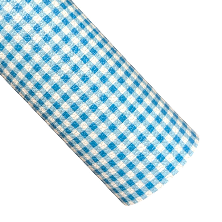 Aqua Gingham Faux Leather Sheet