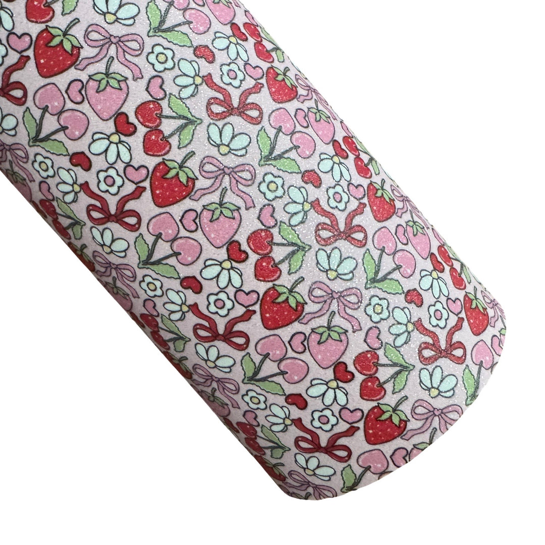 Strawberry Cherry Ribbons Faux Leatherette & Glitter Suede