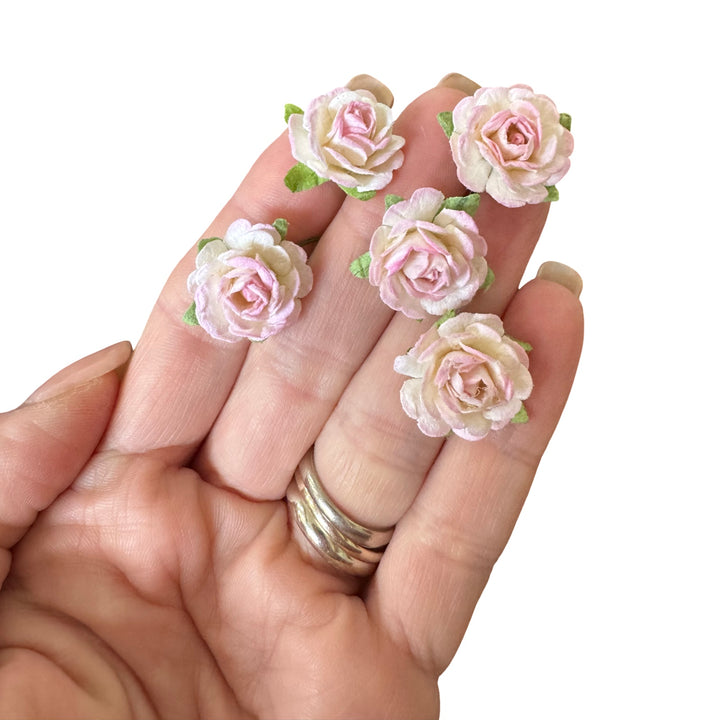 White and Pink Delicate Rose Mulberry Paper Blooms 20mm