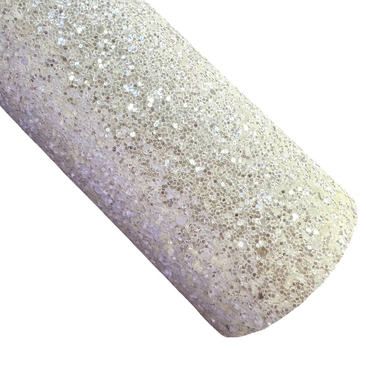 Creamy White Chunky Glitter Fabric Sheet 0.7mm Thick | Smooth Rear | Great for Backing | Shoes