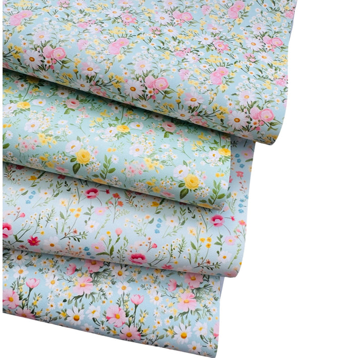 Green Blue Floral Faux Leather Sheets - 4 Designs to select from