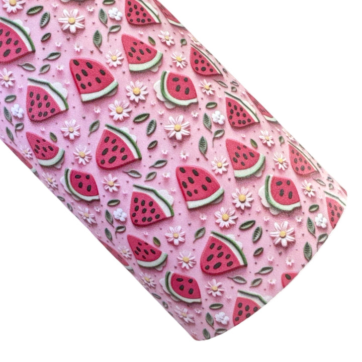 Pink Watermelon Smooth Faux Leather - Custom 3d print - Summer Fruits Series