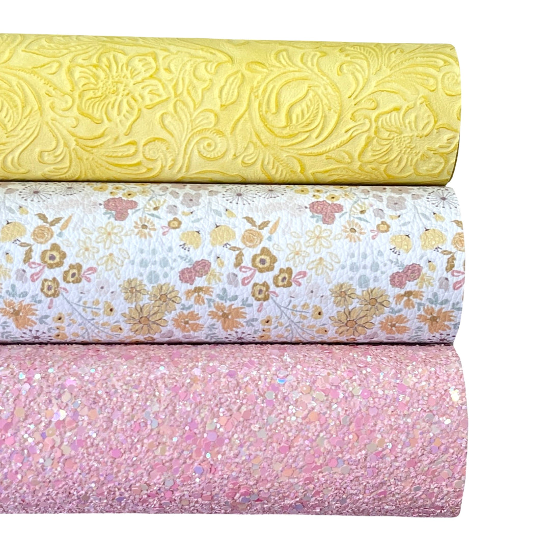 Pink and Yellow Wildflowers Glitter Leatherette Bundle