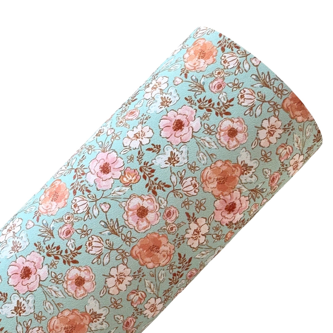 Watercolour Boho Floral Sage Smooth Floral Leatherette - Muse Bloom Design