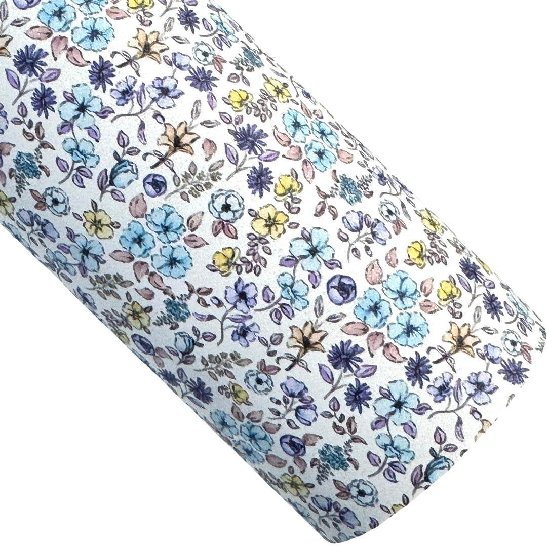 Blue Floral Shimmer Suede Leatherette