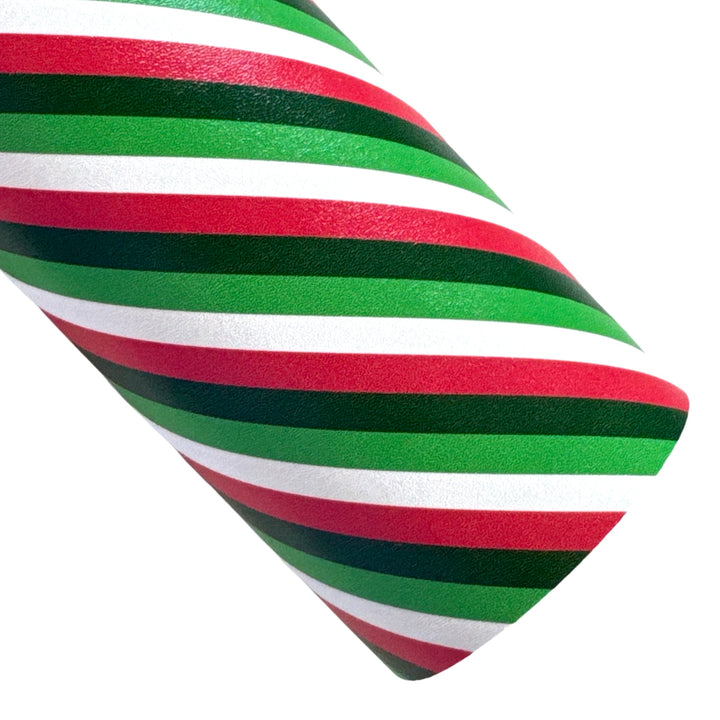 Red and Green Striped Smooth Leatherette