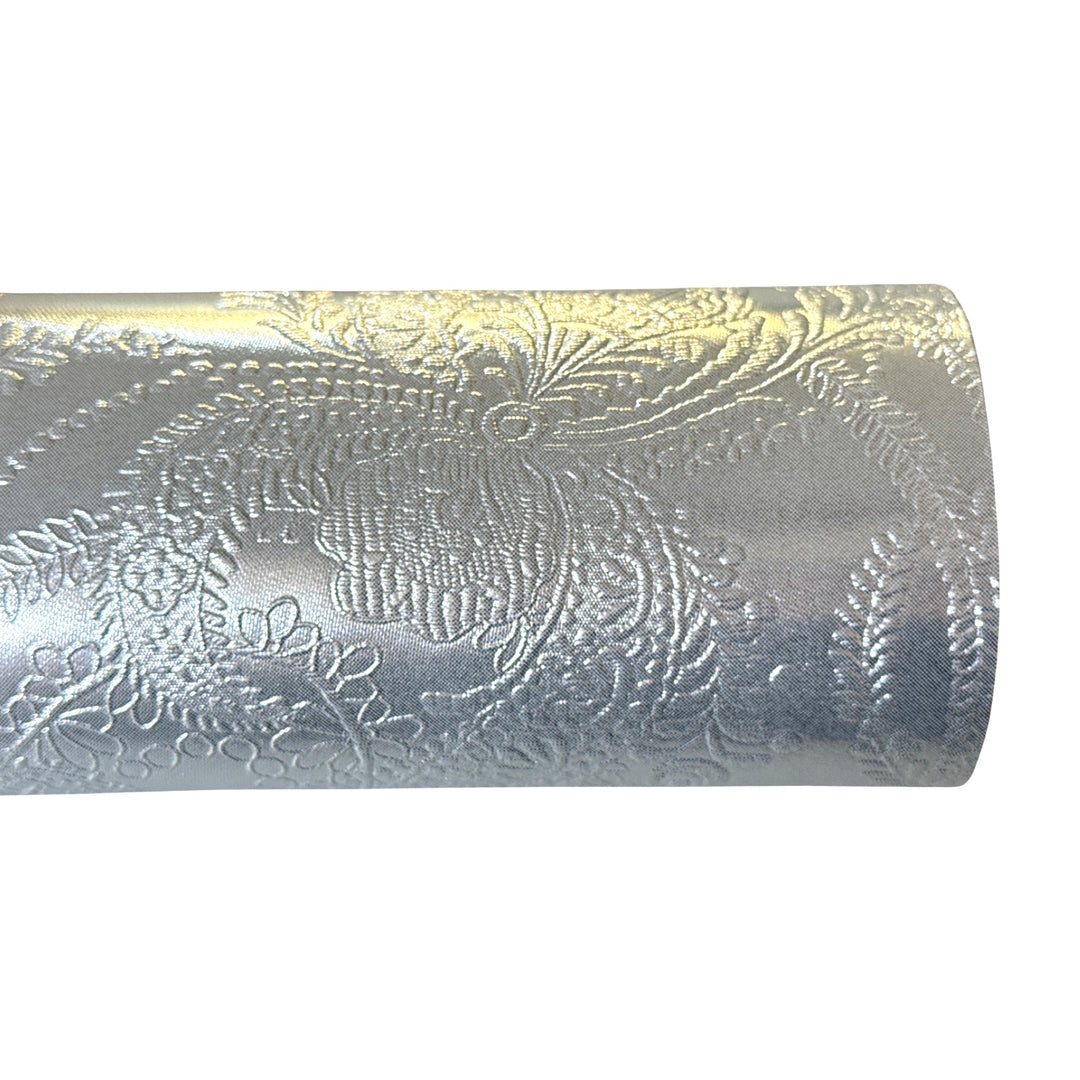 Metallic Silver Floral Embossed Leatherette