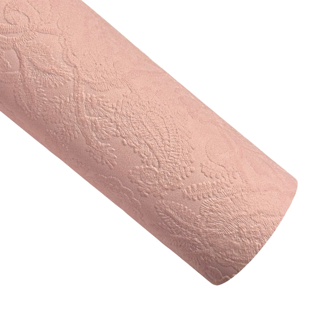Peach Pink Embossed Floral Filigree Leatherette