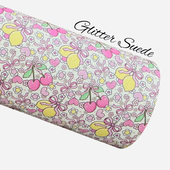 Lemon Cherry Ribbons Faux Leatherette & Glitter Suede