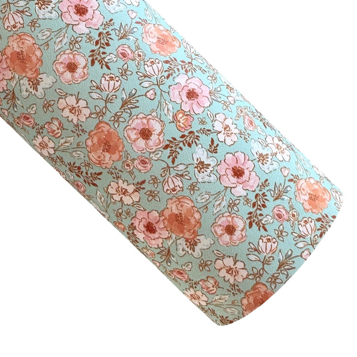 Watercolour Boho Floral Sage Smooth Floral Leatherette - Muse Bloom Design