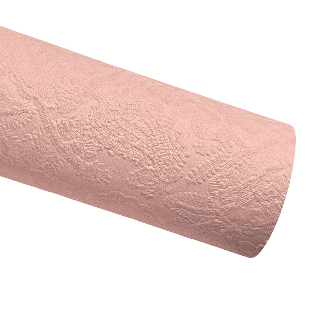 Peach Pink Embossed Floral Filigree Leatherette