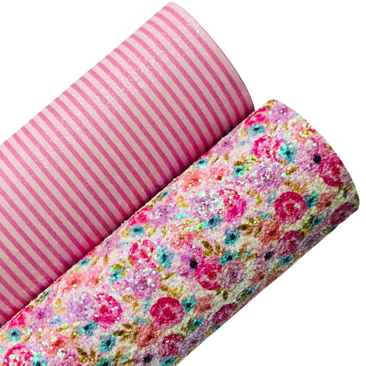 Pink Watercolour Roses Chunky Glitter Leather