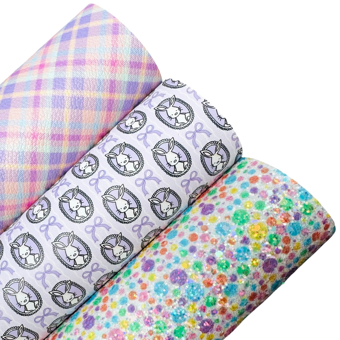 Purple Pink Tartan Faux Leather Sheet