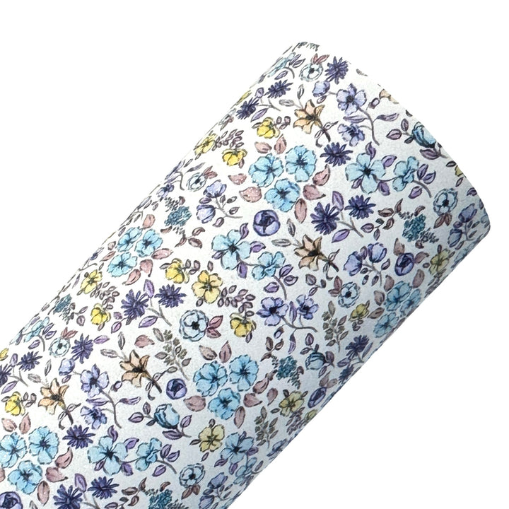 Blue Floral Shimmer Suede Leatherette