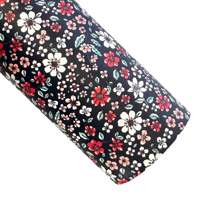 Red White Blue Floral Smooth Leatherette - Muse Bloom Design
