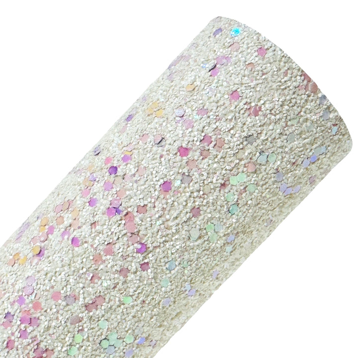 Magical White Rainbow Chunky Glitter Leather