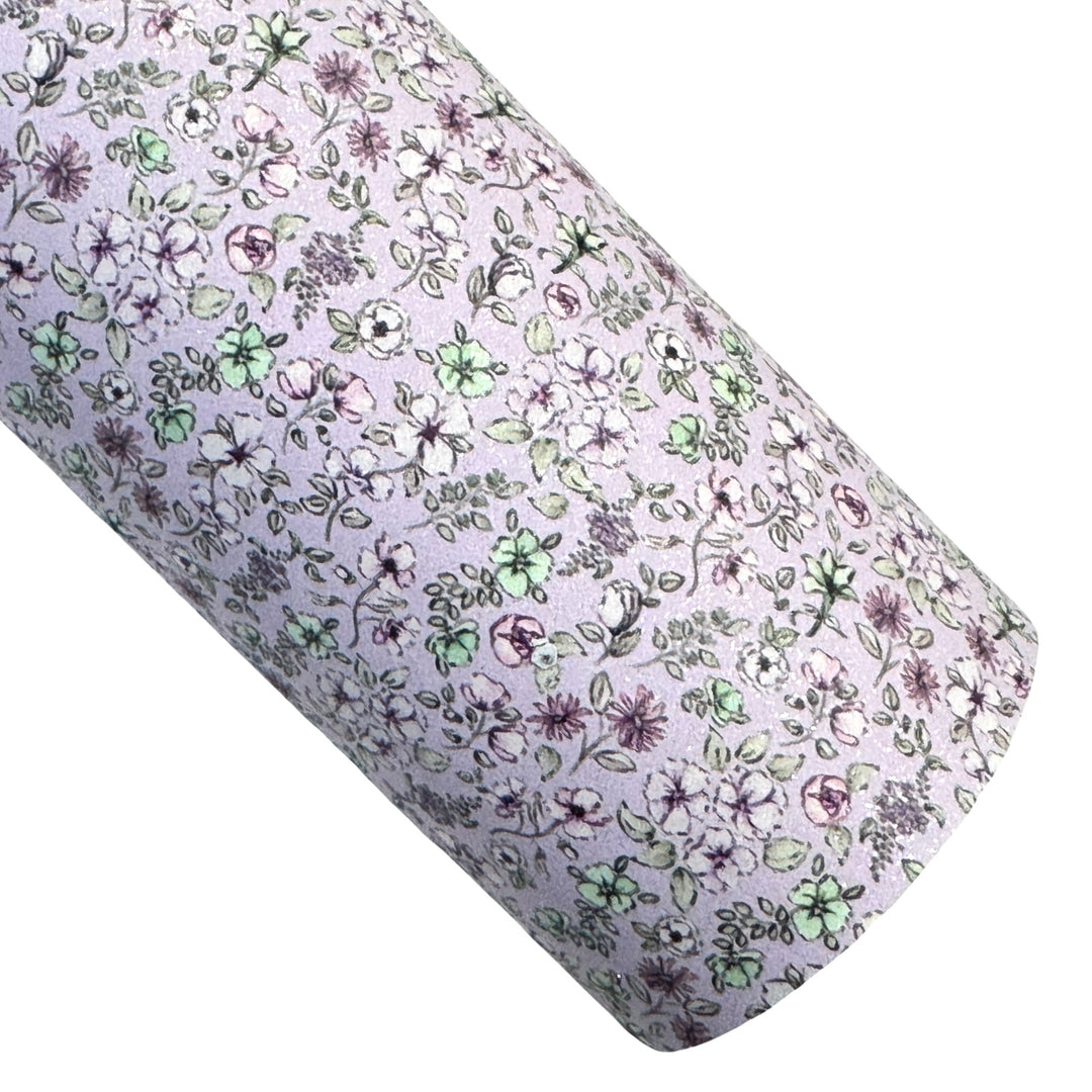 Purple Floral Shimmer Suede Leatherette