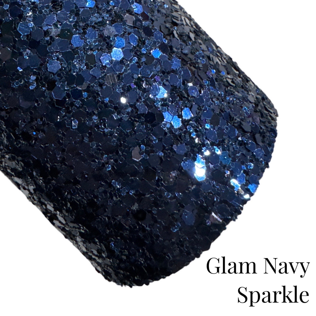 Glam Navy Sparkle Chunky Glitter Leather | Available in rolls | Navy Blue Glitter Leather