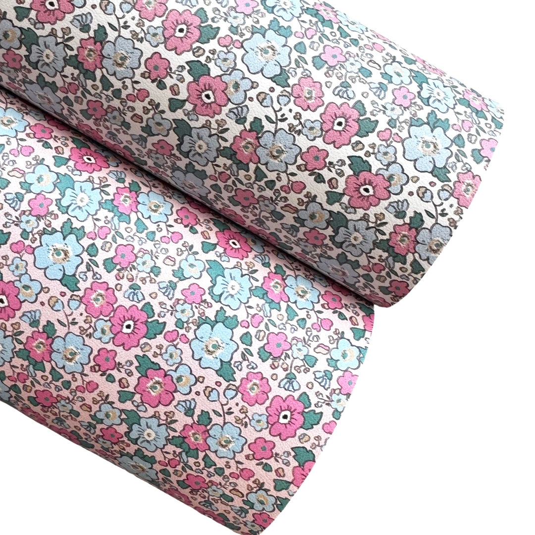 Pink Ditsy Floral Smooth Faux Leather Sheet