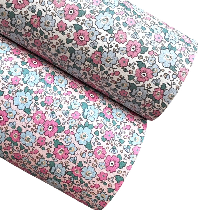 Pink Ditsy Floral Smooth Faux Leather Sheet