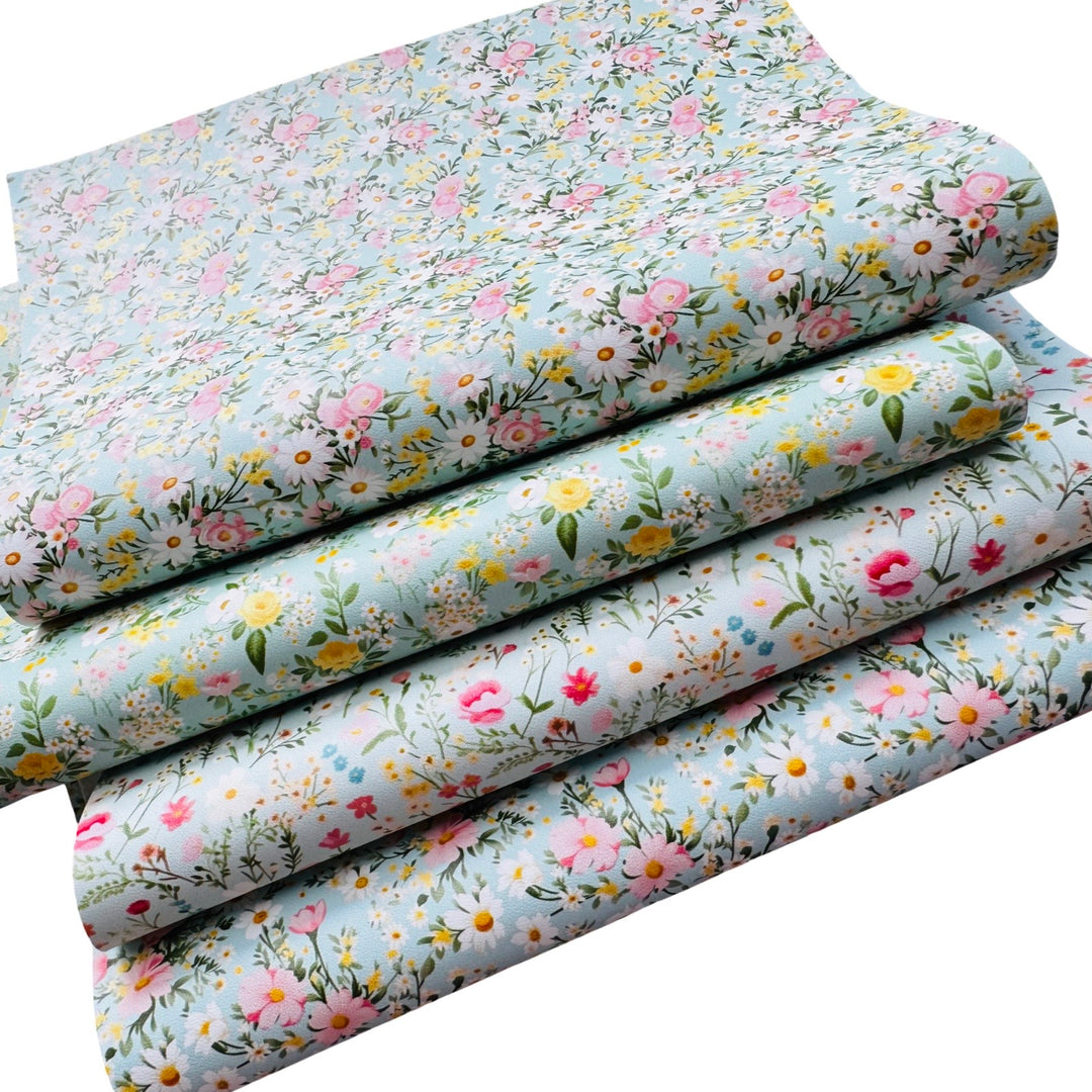 Green Blue Floral Faux Leather Sheets - 4 Designs to select from