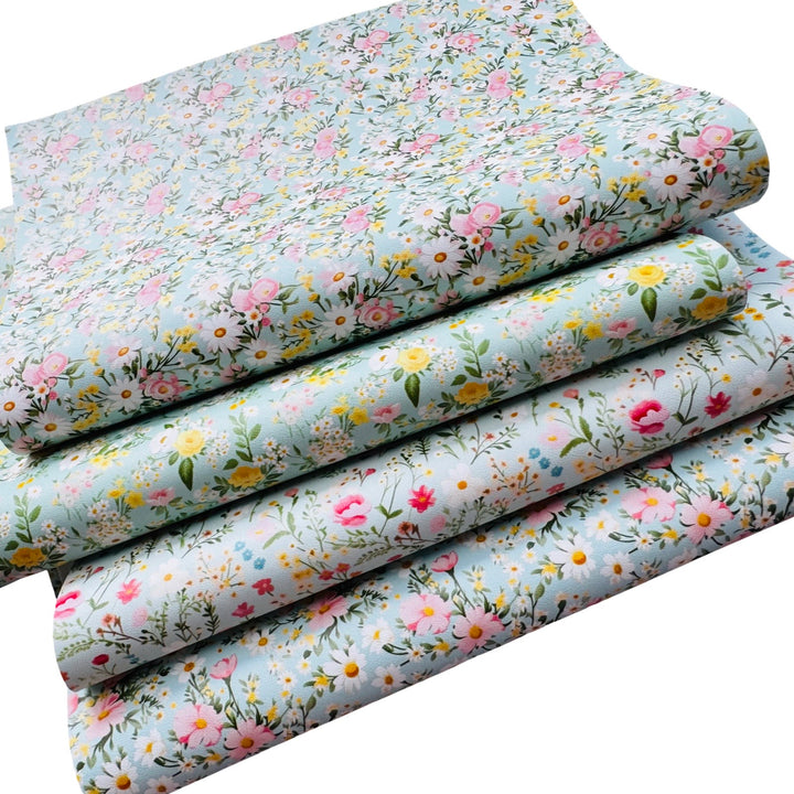 Green Blue Floral Faux Leather Sheets - 4 Designs to select from