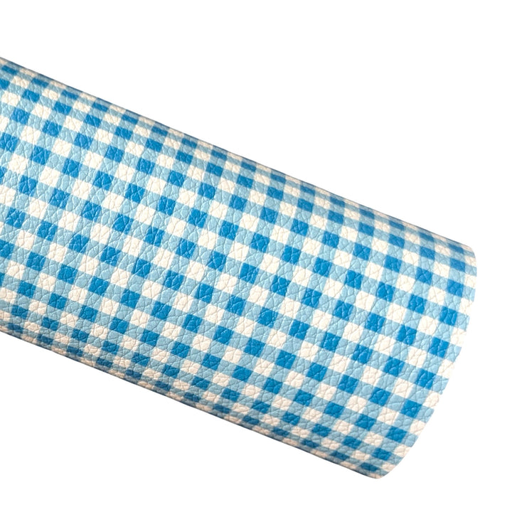 Aqua Gingham Faux Leather Sheet