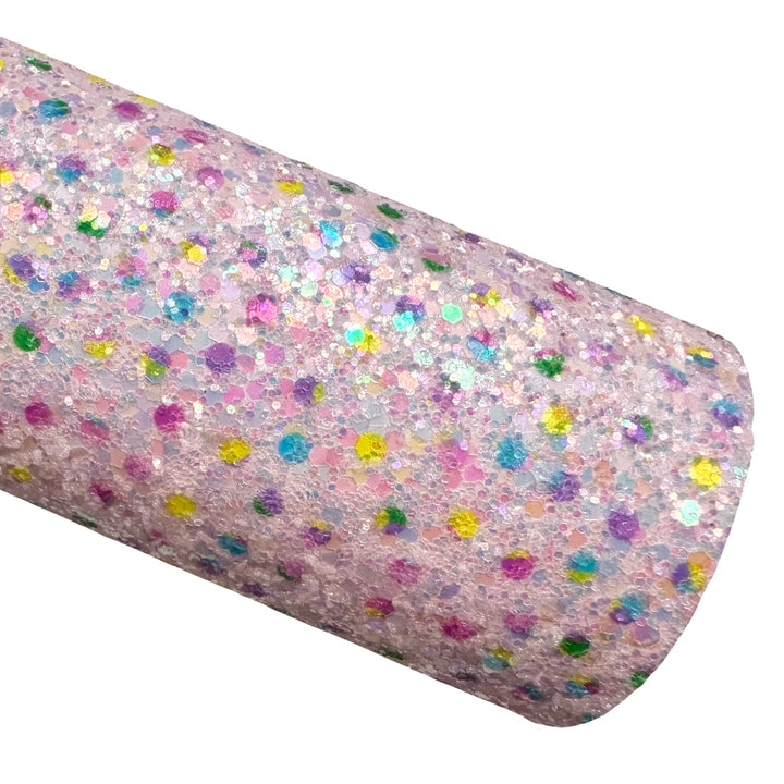 Pink Rainbow Watercolour Dots Chunky Glitter Leather
