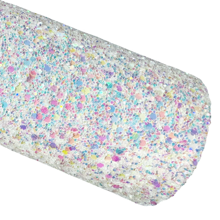 Angelic White Rainbow Chunky Glitter Leather