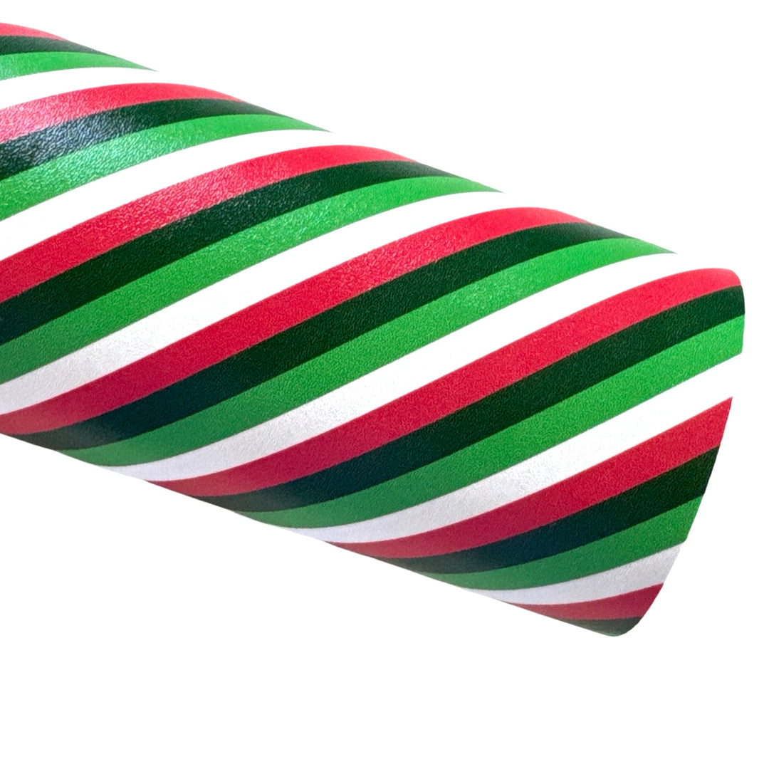 Red and Green Striped Smooth Leatherette