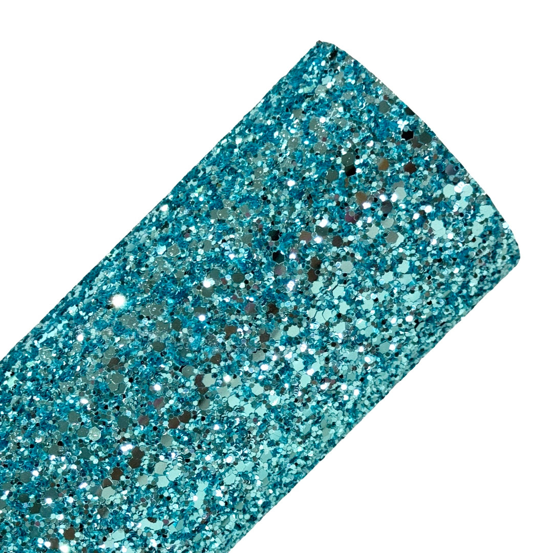 Pale Aqua Chunky Glitter Leather