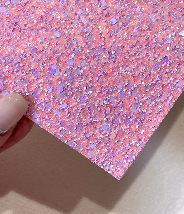 Pink Lilac Sparkle Chunky Glitter Leather - Soft Pink & Purple Mixed