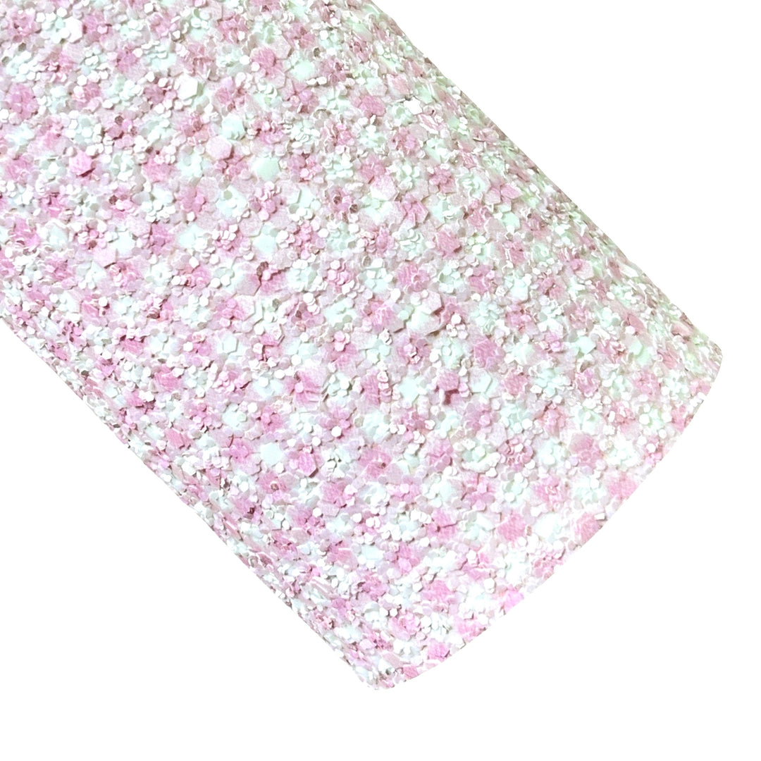 Light Pink Gingham Chunky Glitter Leather | Available in rolls | Mixed Glitter Leather
