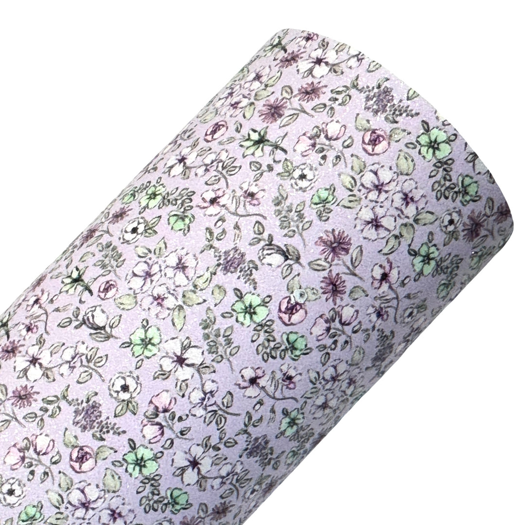 Purple Floral Shimmer Suede Leatherette