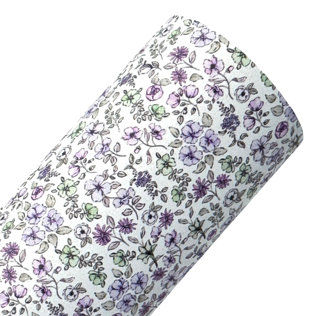 Purple Floral Shimmer Suede Leatherette
