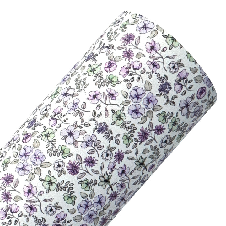 Purple Floral Shimmer Suede Leatherette