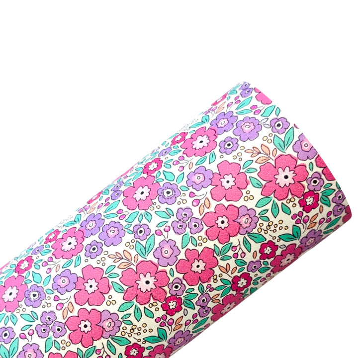 Pink Purple Floral Shimmer Suede Leatherette