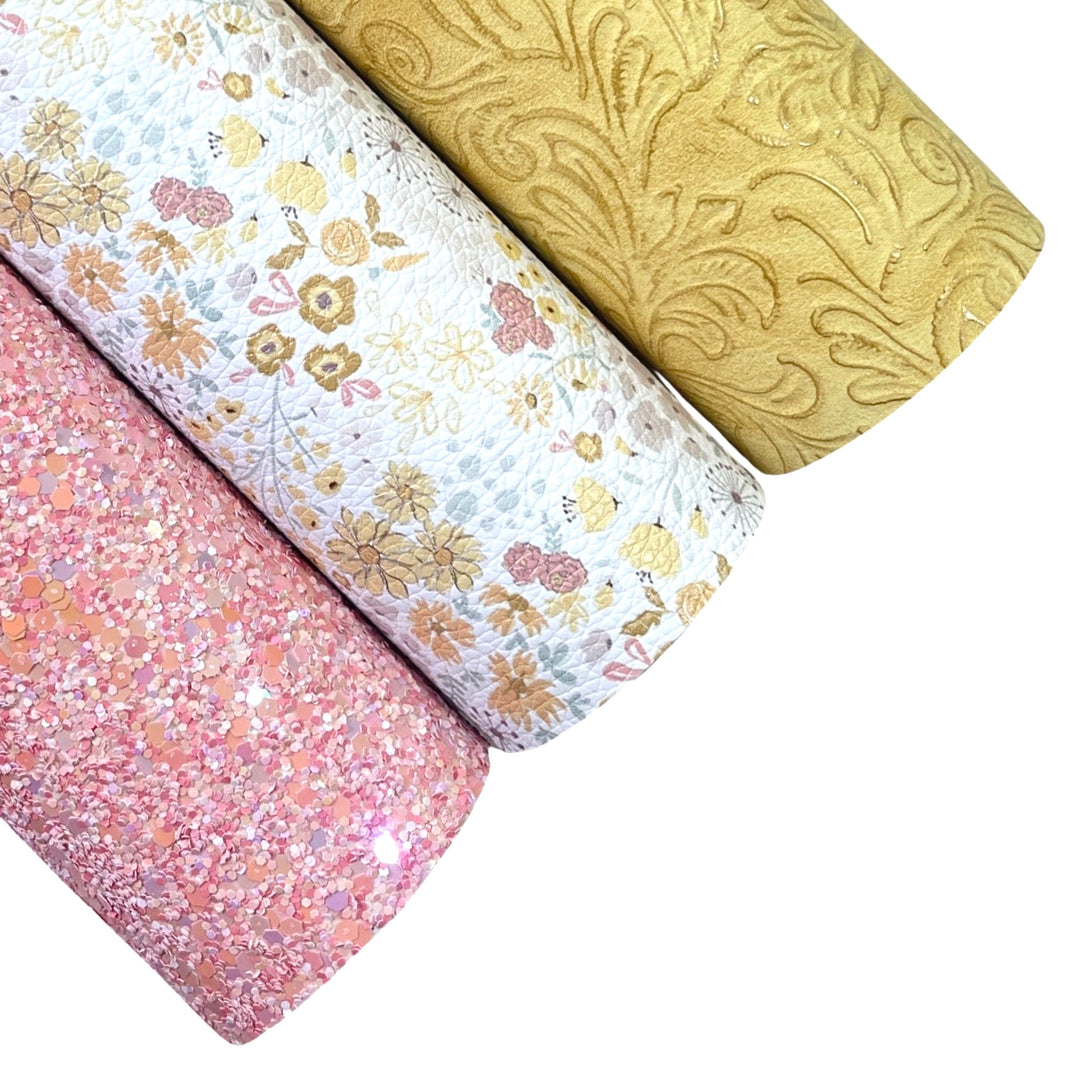 Yellow Wildflowers Glitter Leatherette Bundle