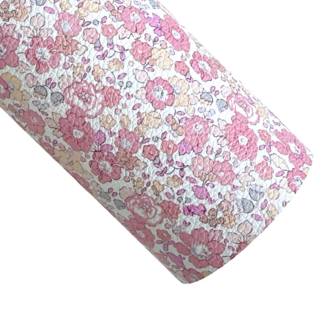 Peach Pink Floral Faux Leatherette