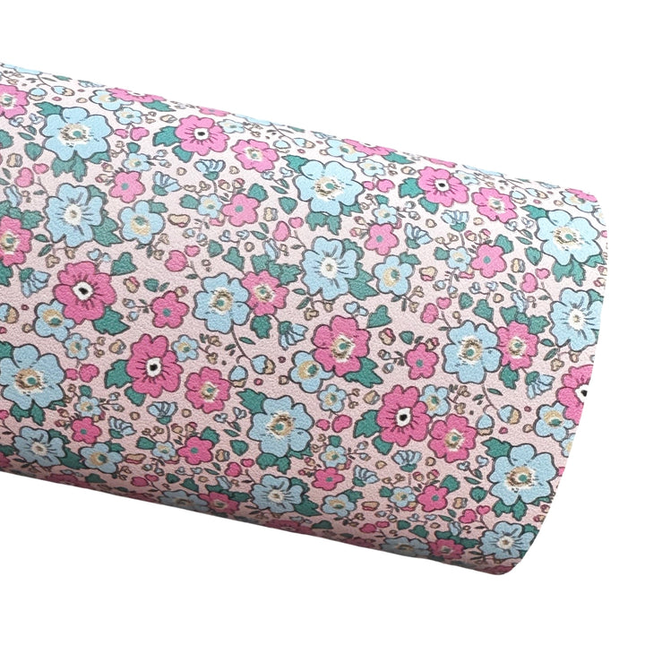 Pink Ditsy Floral Smooth Faux Leather Sheet
