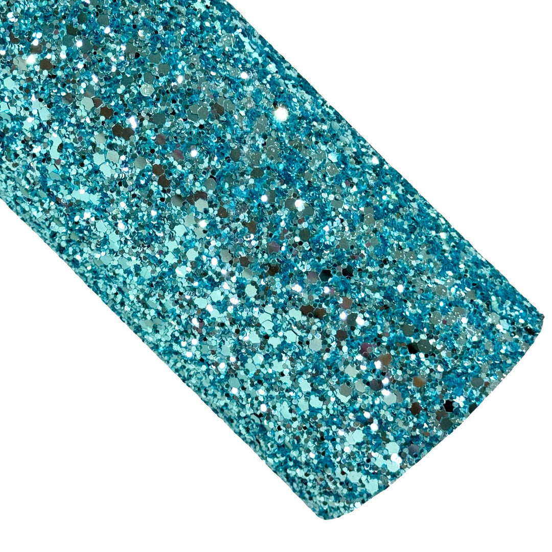Pale Aqua Chunky Glitter Leather