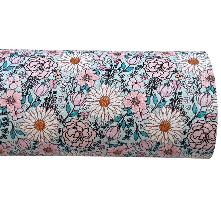 Ocean Daisy Floral Faux Leatherette - Custom Print