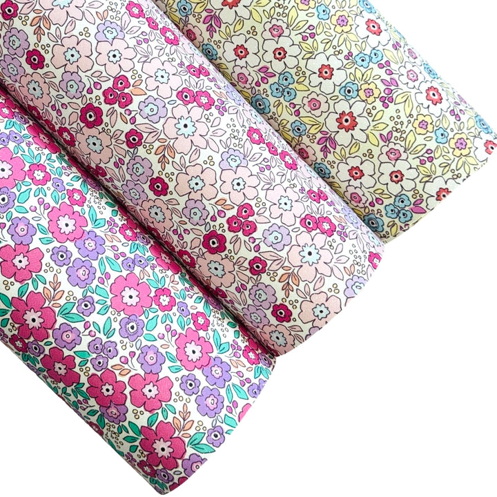 Pink Purple Floral Shimmer Suede Leatherette