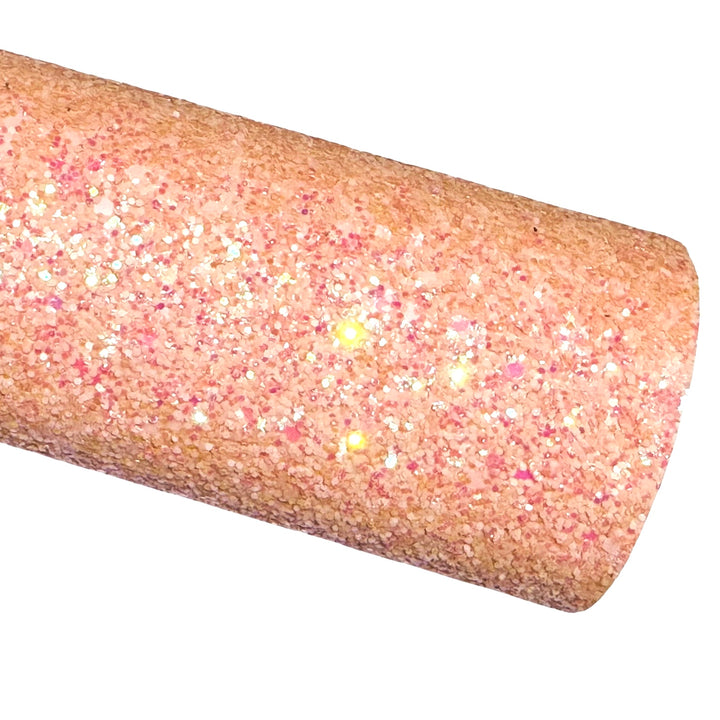 Peach Apricot Chunky Glitter Leather | Smooth Canvas Rear | 0.8mm thickness