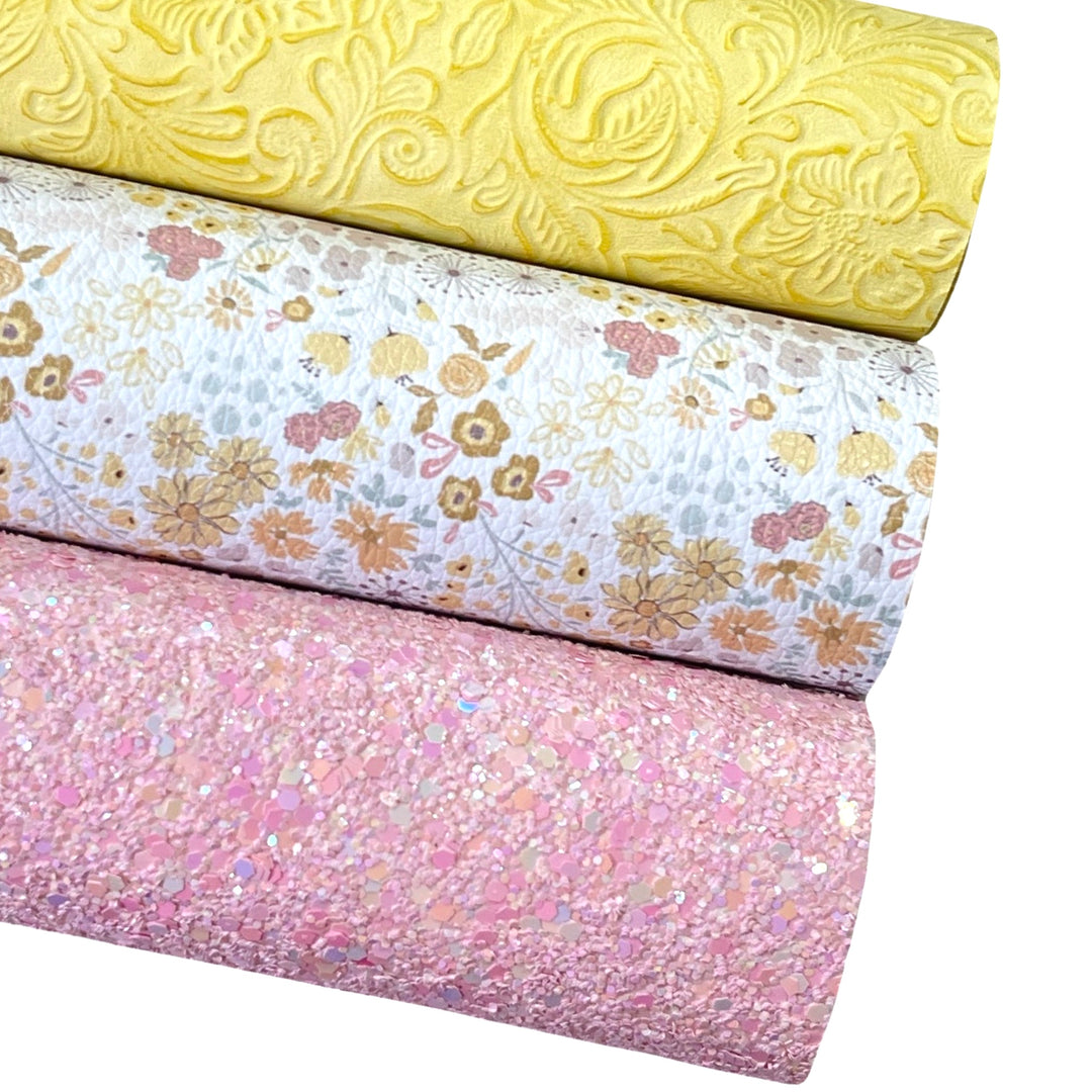 Pink and Yellow Wildflowers Glitter Leatherette Bundle