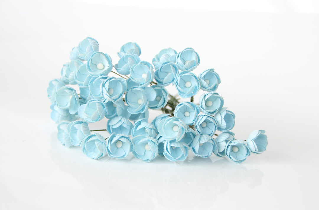 PRE ORDER BABY BLUE Buttercups Mulberry Paper Flowers - BULK 50 PACK