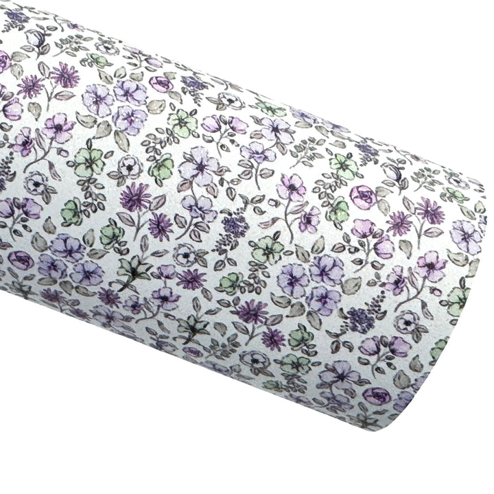 Purple Floral Shimmer Suede Leatherette