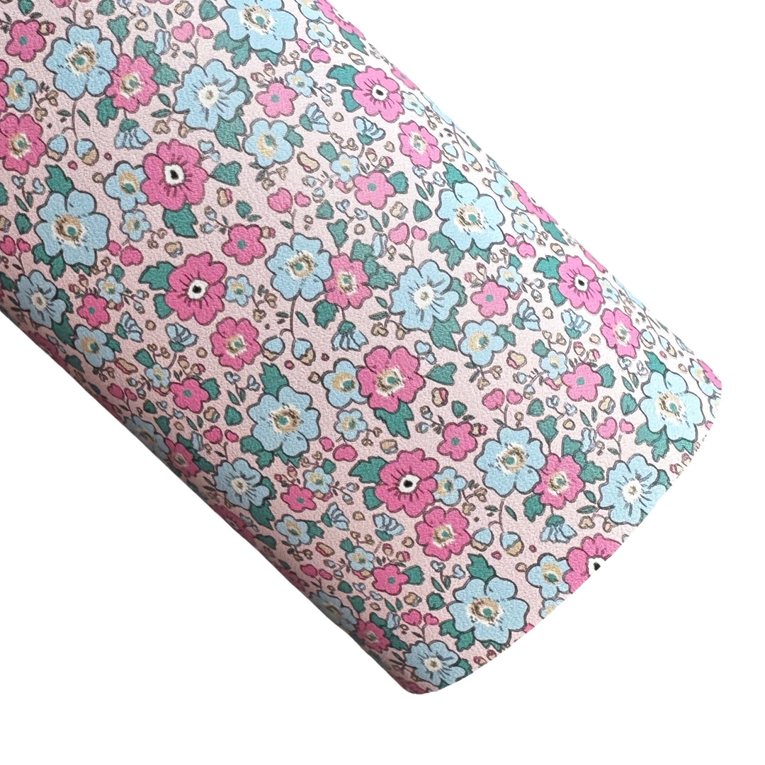 Pink Ditsy Floral Smooth Faux Leather Sheet