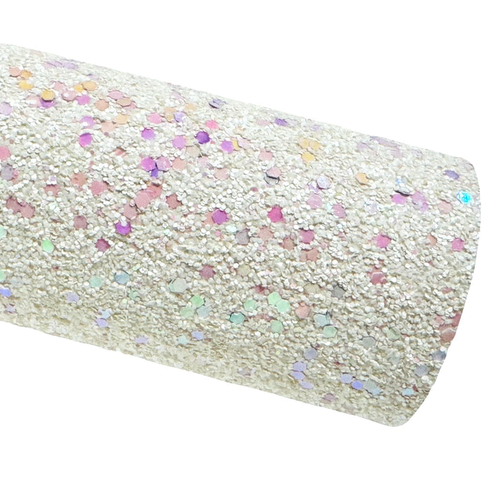 Magical White Rainbow Chunky Glitter Leather