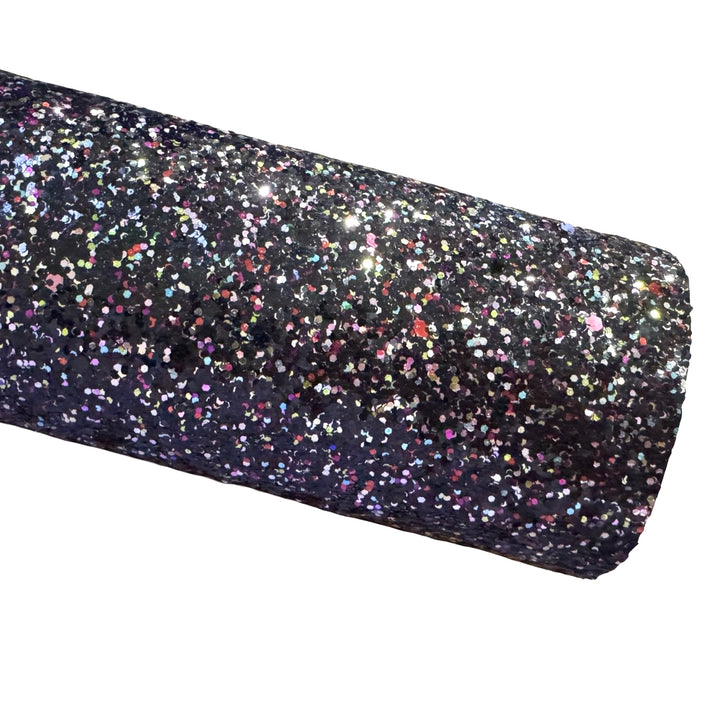 Black Lolly Mix Chunky Glitter Fabric Sheet 0.7mm Thick | Smooth Grey Rear | Great for Backing | Shoes